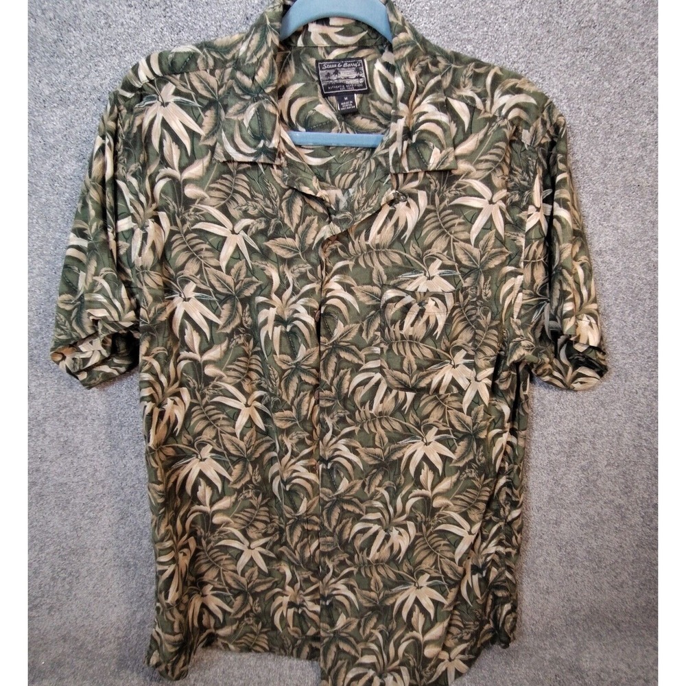 Steve & Barrys Shirt Mens M Olive Tropical Hawaiian Button Down Vintage Aloha